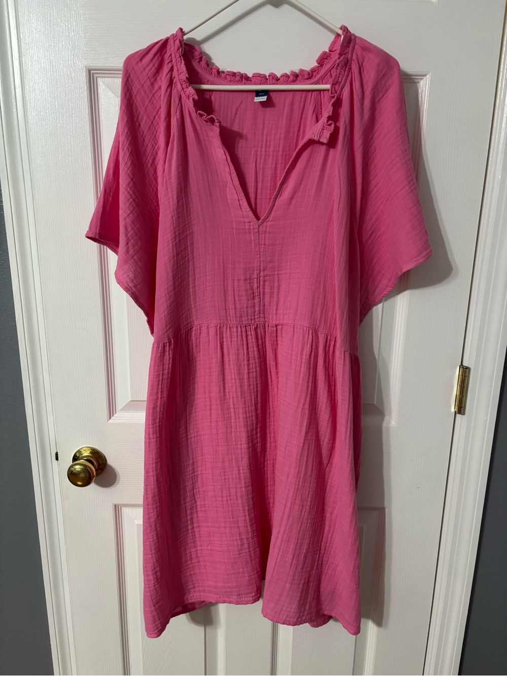 Old Navy Hot Pink Gauze V-Neck Short Sleeve Dress